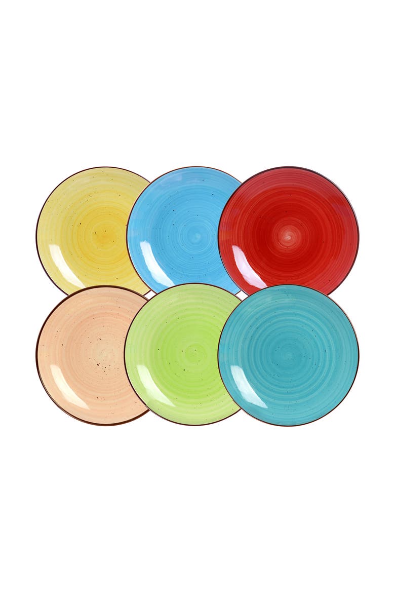 Sebastian 24 Piece Double Bowl Stoneware Dinnerware Set, Alternate, color, Pink