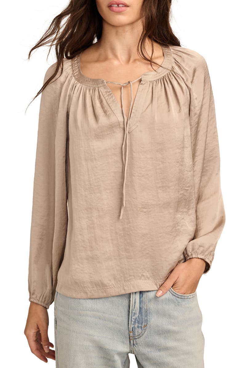 Lucky Brand Notch Neck Peasant Top, Main, color, Stone