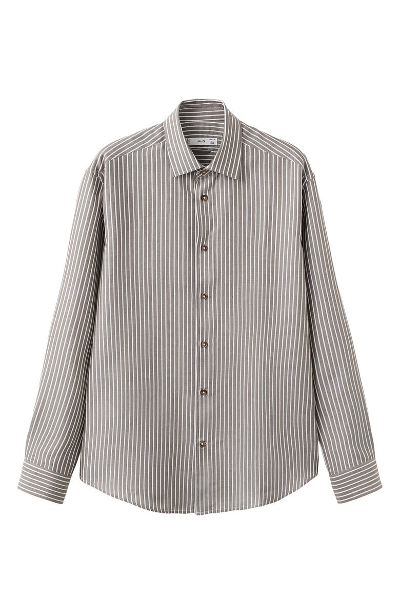 MANGO Stripe Button-Up Shirt, Alternate, color, Khaki Grey