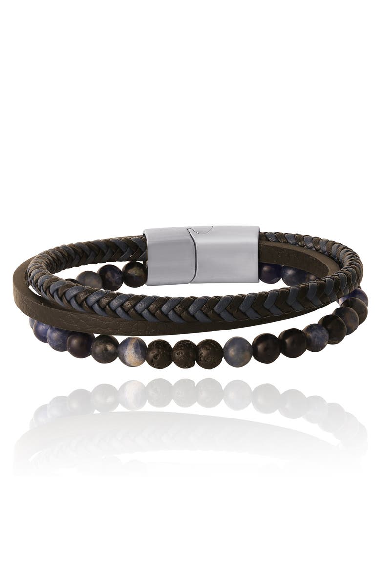 Stainless Steel (316L) Blue 3-Row Bracelet, Main, color, Black, blue