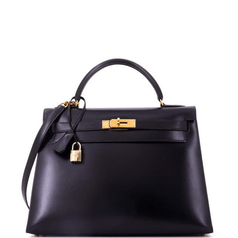 Kelly Handbag Black Box Calf with Gold Hardware 32