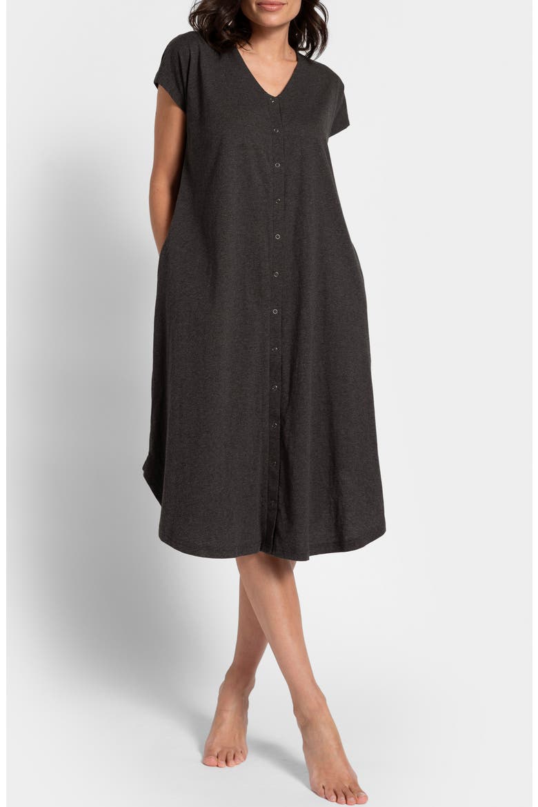 Maternity/Nursing Organic Cotton Labor Nightgown, Main, color, CHARCOAL