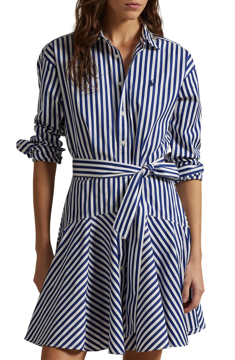 Polo Ralph Lauren Stripe Long Sleeve Panelled Cotton Shirtdress, Alternate, color, 