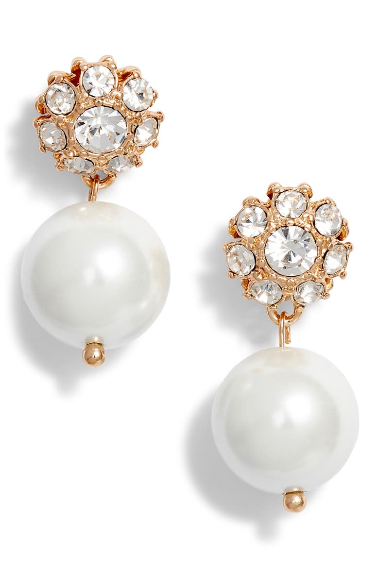 Imitation Pearl Drop Earrings, Main, color, WHITE- GOLD