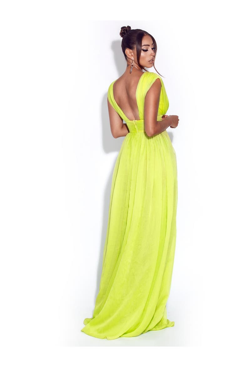 Valley Of Angels Chiffon Pleated High Slit Maxi Dress, Alternate, color, Lime