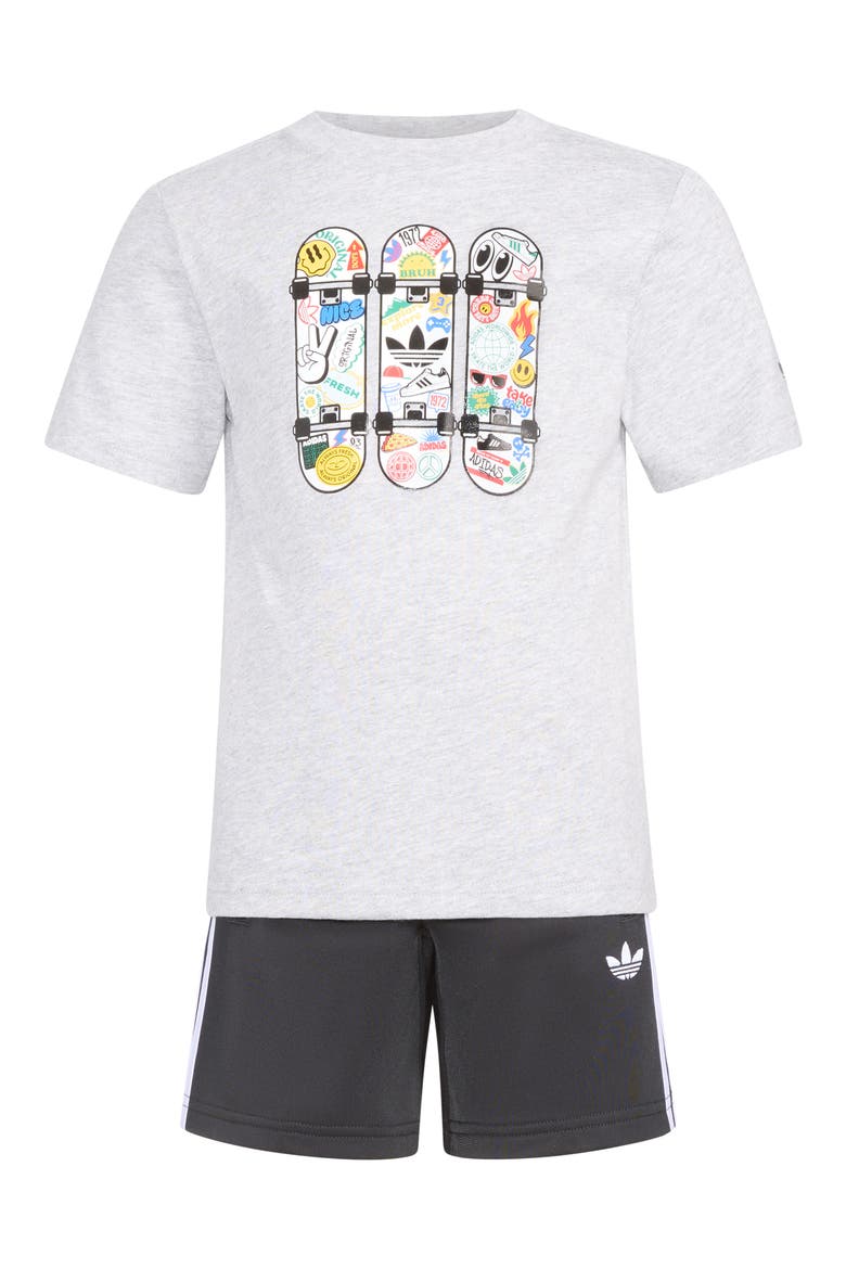 Kids' Firebird T-Shirt & 3-Stripes Shorts Set, Main, color, GREY HEATHER