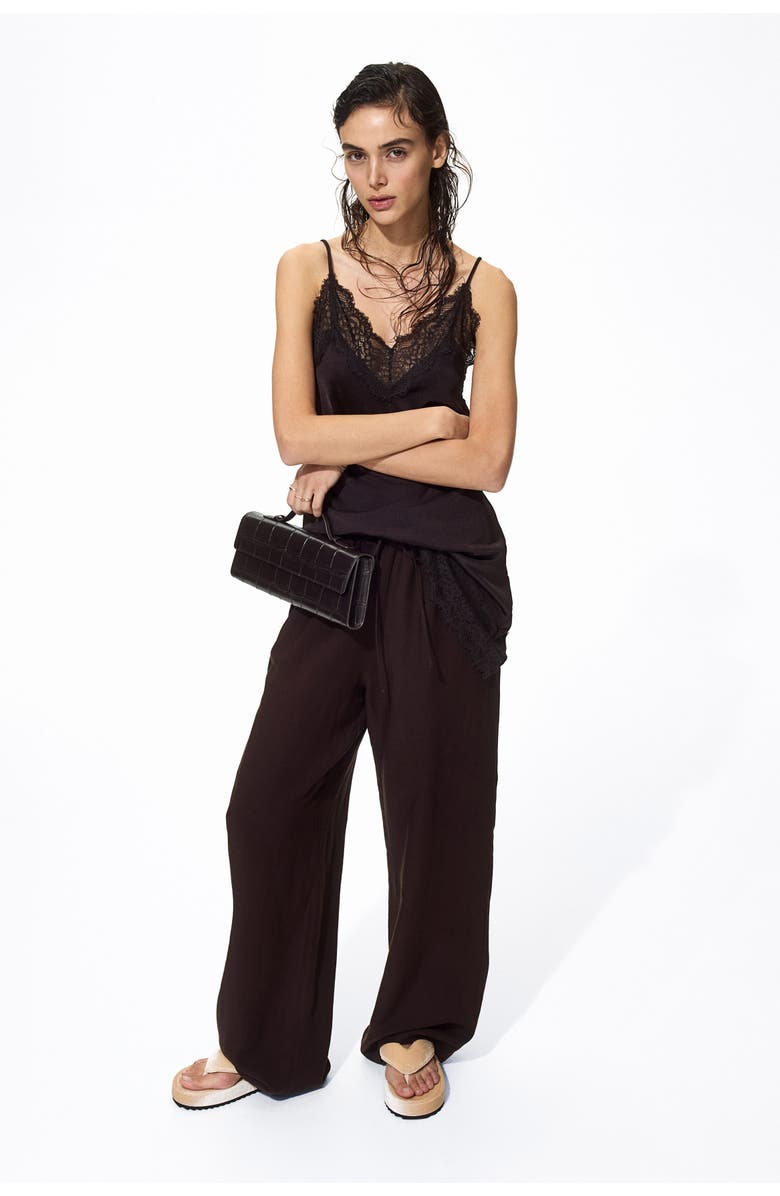 H&M Linen-blend Trousers, Alternate, color, Dark Brown