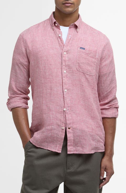 Linton Regular Fit Microcheck Linen Button-Down Shirt