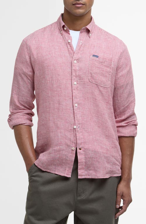 Barbour Linton Regular Fit Microcheck Linen Button-down Shirt In Red Spice