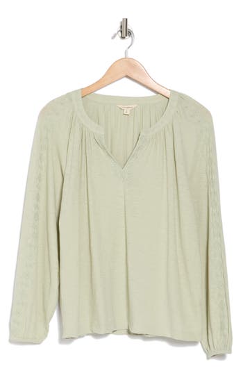 Shop Lucky Brand Embroidered Cotton Top In Desert Sage