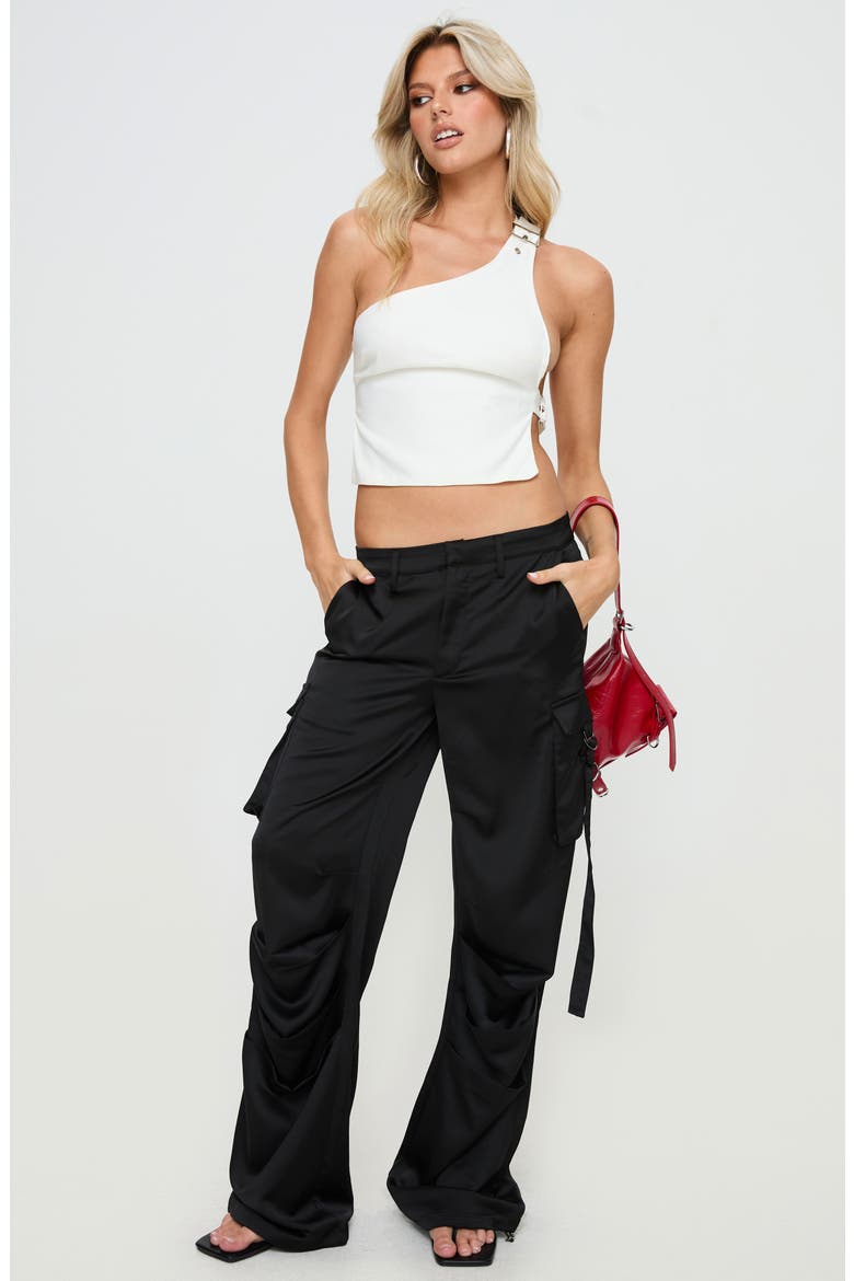 Buckled Down One-Shoulder Crop Top, Alternate, color, WHITE