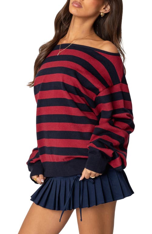 EDIKTED EDIKTED STERLING STRIPE OFF THE SHOULDER SWEATER 