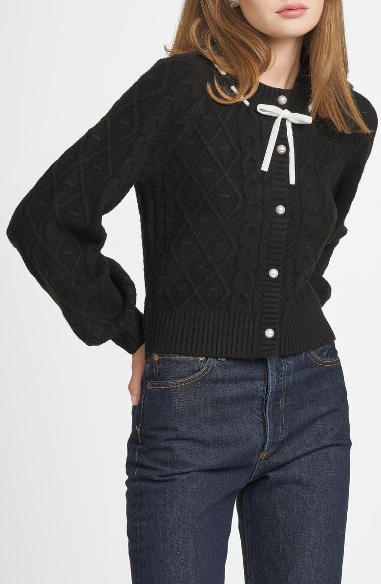 WAYF x CHÉRIE MADELEINE Joli Ribbon Trim Cable Cardigan, Alternate, color,