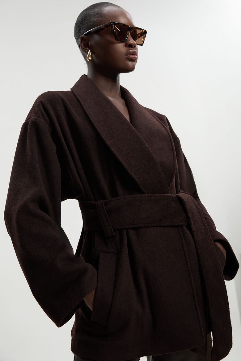 Brushed Wool Wrap Short Coat, Alternate, color, Chocolate