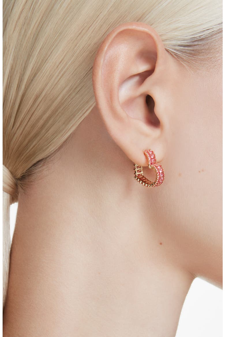 Matrix Crystal Heart Hoop Earrings, Alternate, color, PINK