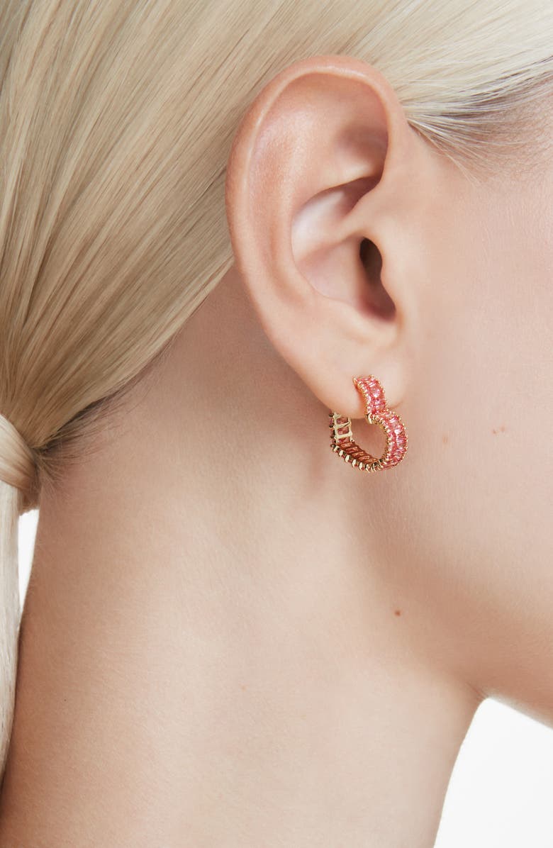 Swarovski Matrix Crystal Heart Hoop Earrings, Alternate, color, Pink