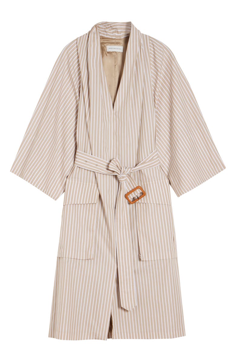 Dries Van Noten Debrasa Chalk Stripe Belted Cargo Dress, Alternate, color, Beige