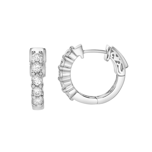 Luvmyjewelry Rosewood Halfway Diamond Set Huggie Hoop Earrings In 14k Gold In Gray
