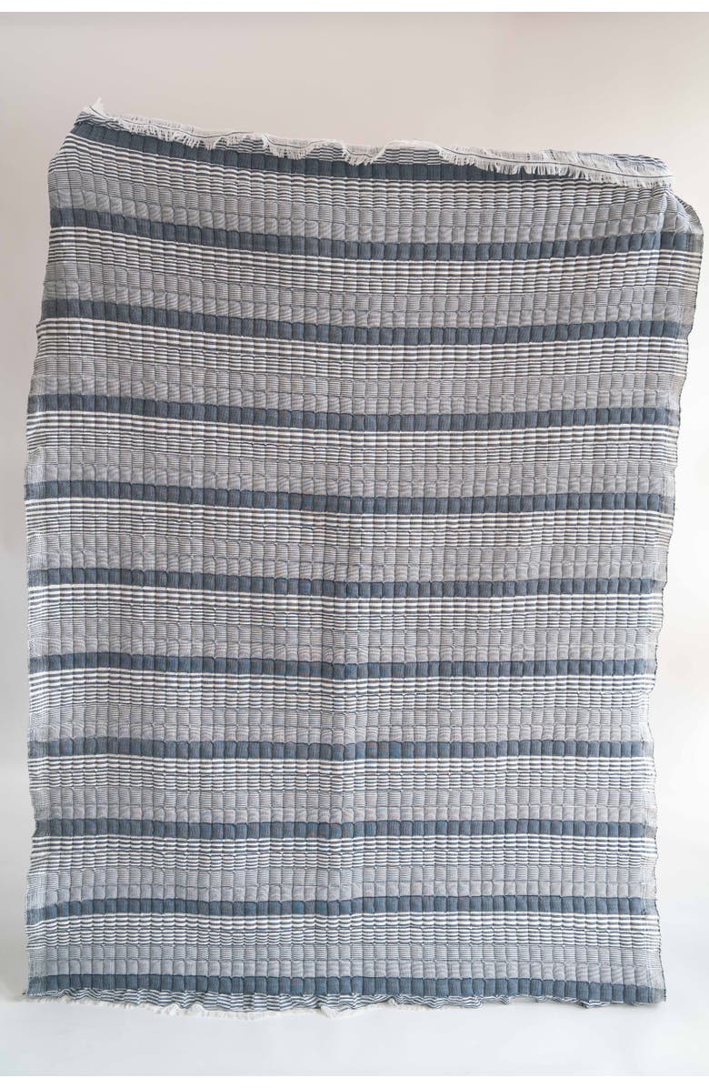 Inner Child Blue Stripes Sujani Quilt, Main, color, Queen