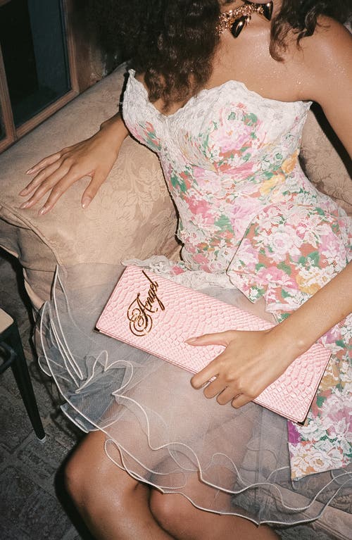 Jeffrey Campbell Halo-c Leather Clutch In Pink Snake