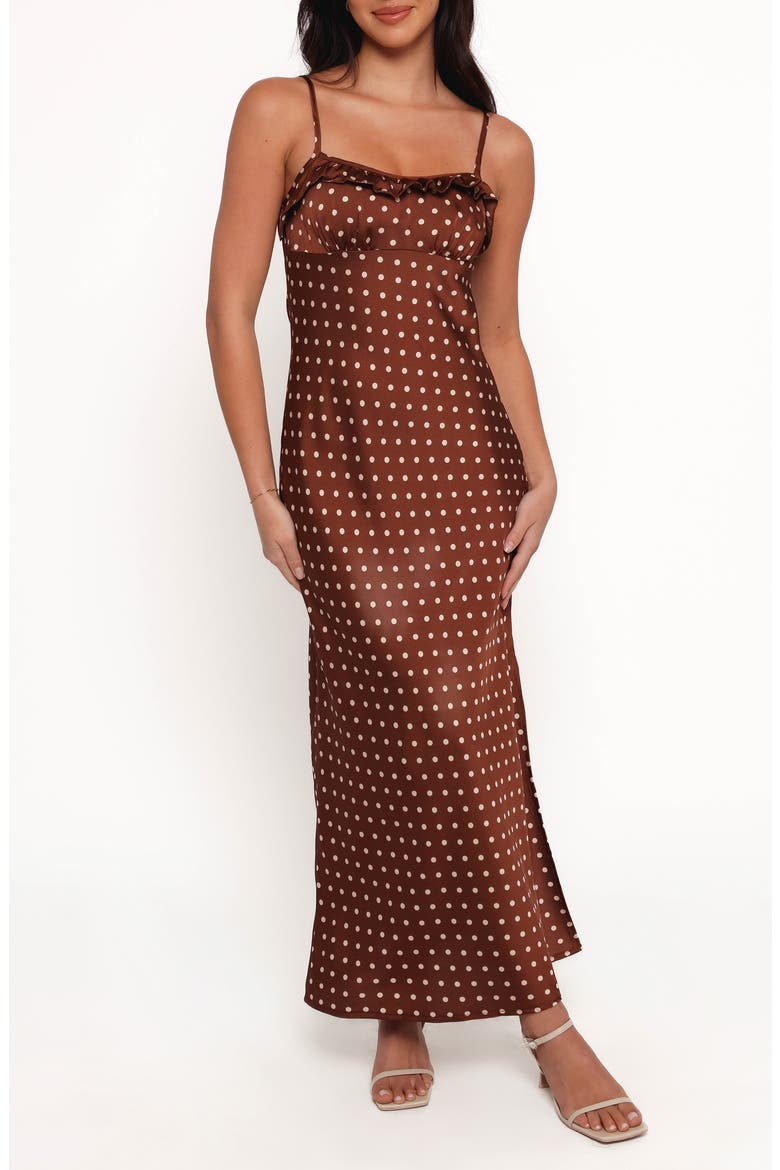 brown polka dot dress nordstrom Dara Polka Dot Satin Maxi Dress (Women)