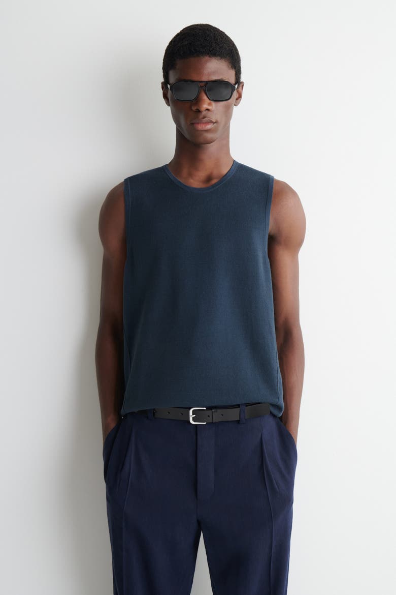 Knitted Linen Tank Top, Main, color, DARK BLUE