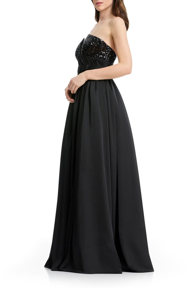 Kristine Sequin Detail Strapless Gown, Alternate, color, BLACK