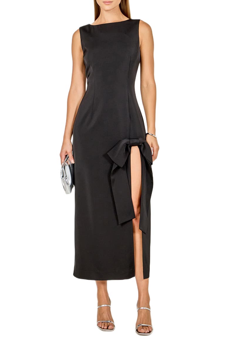 Bow Slit Cocktail Dress, Main, color, BLACK