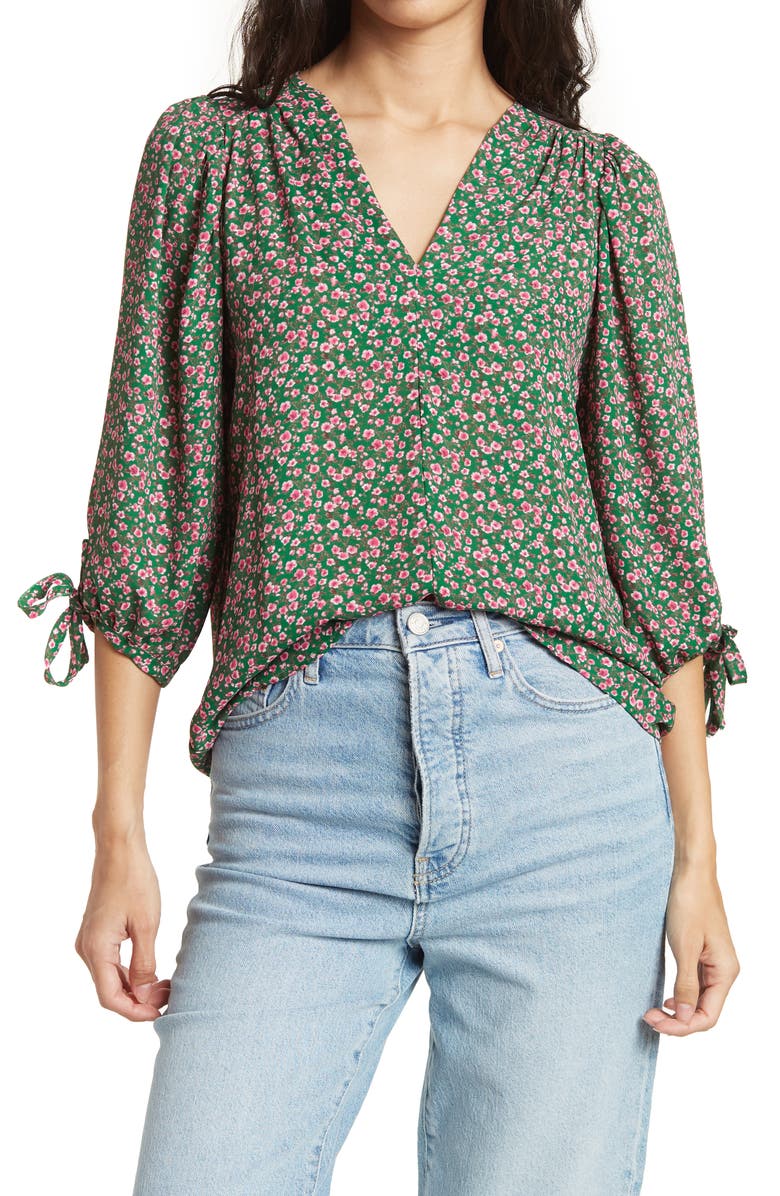 Renee C V-neck Tie-sleeve Blouse, Main, color,