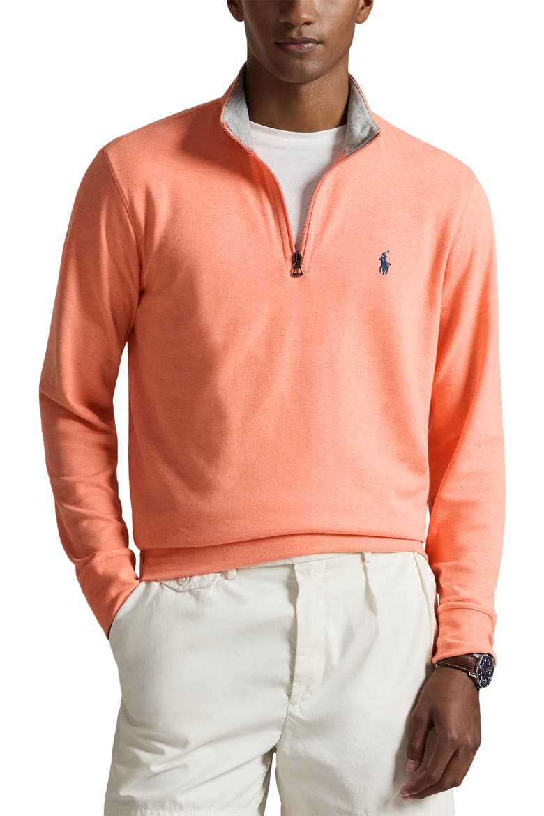 Jersey Quarter Zip Pullover, Main, color, SOFT ORANGE HEATHER