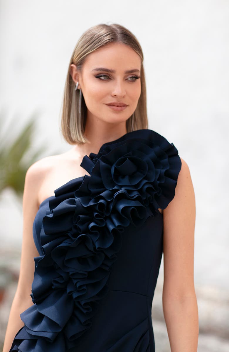 Betsy & Adam 3D Flower Scuba Knit One-Shoulder Sheath Dress, Alternate, color, 