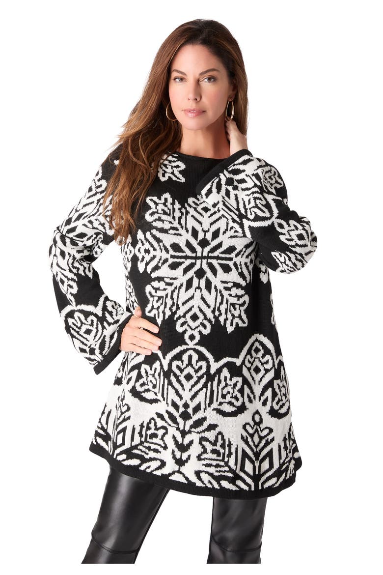 Fair Isle Boatneck Sweater, Main, color, BLACK SNOW FAIR ISLE