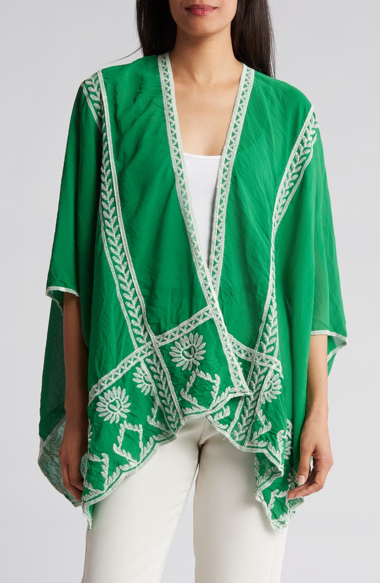 Forgotten Grace Floral Embroidered Topper, Main, color, Emerald