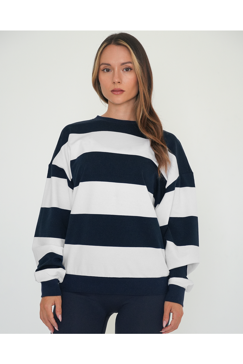 Rugby Stripe Relaxed Sweatshirt, Main, color, Navy/White