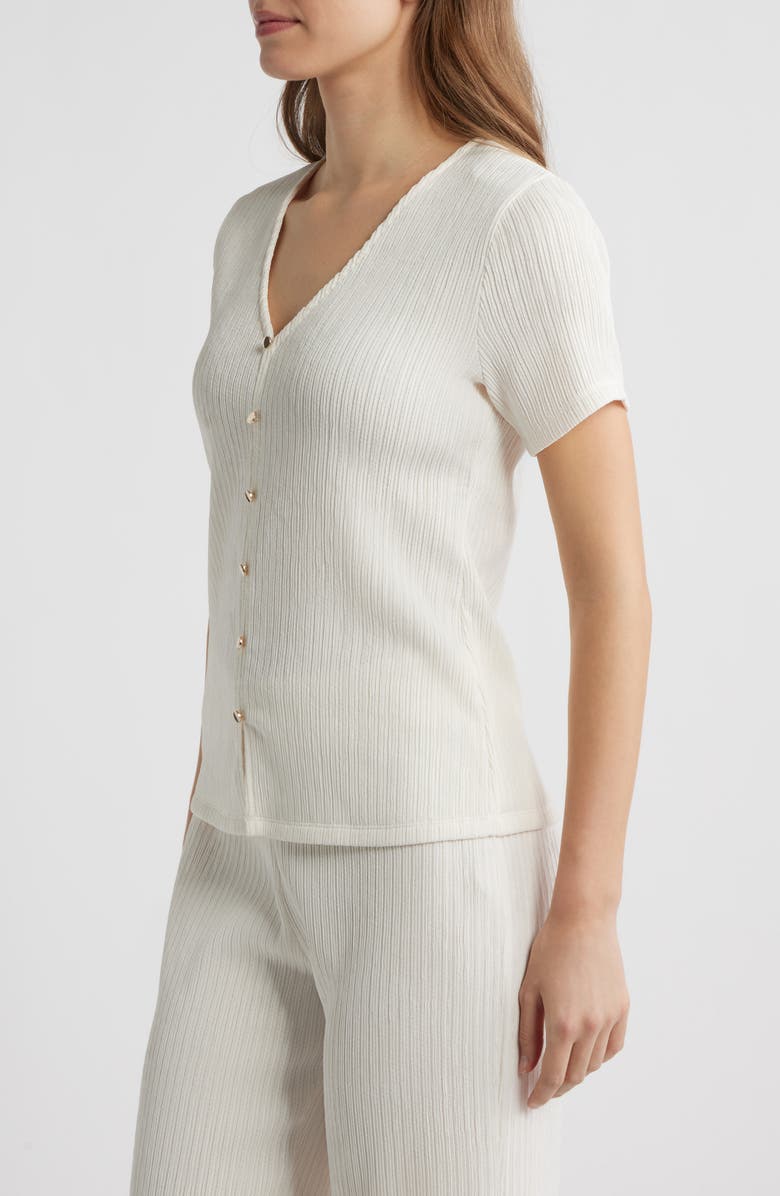 Anne Klein Short Sleeve Knit Button-Up Shirt, Alternate, color, White Dove