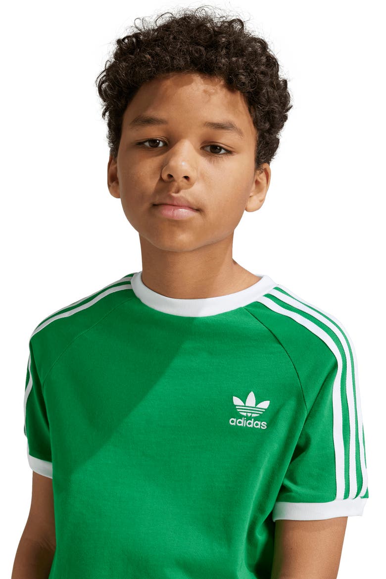 Kids' 3-Stripes Cotton T-Shirt, Alternate, color, GREEN