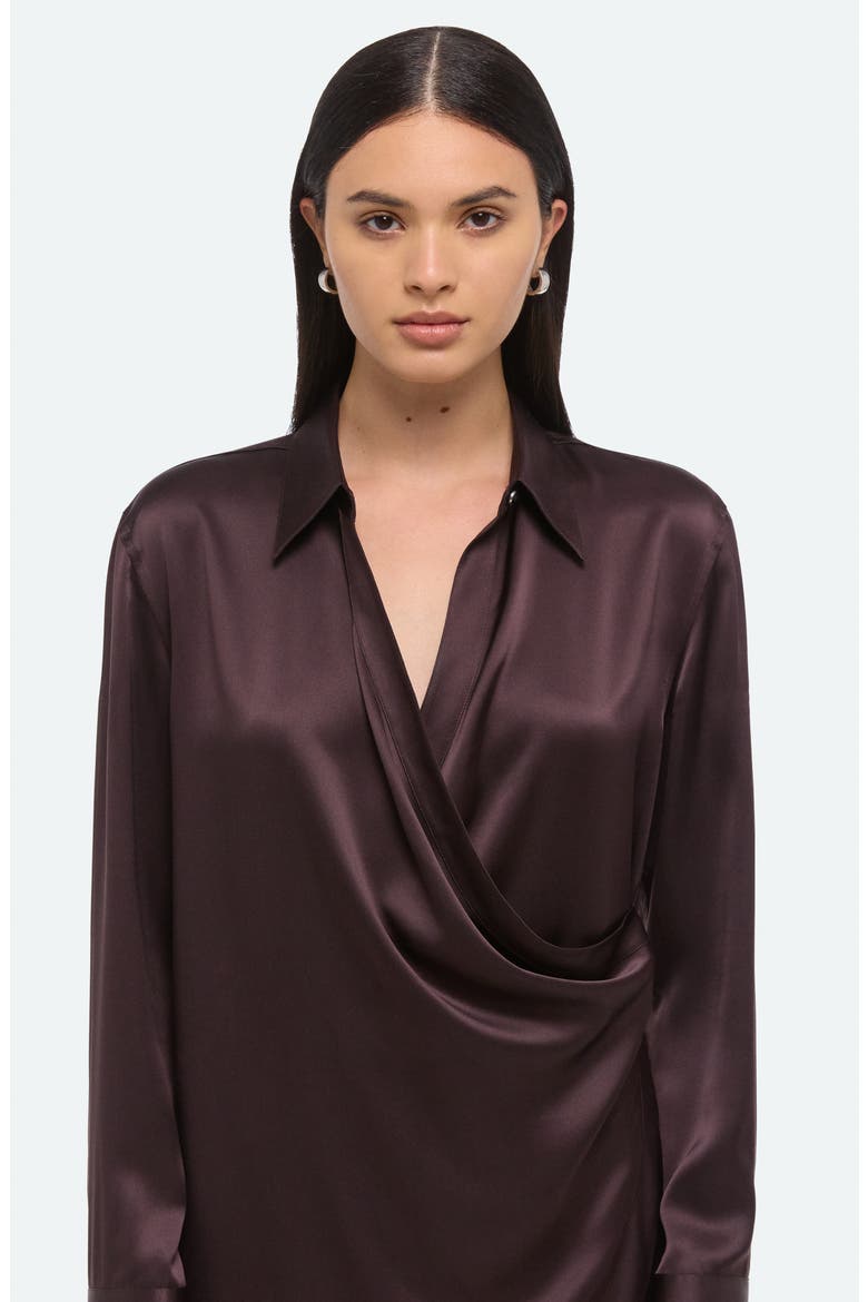 Drape Wrap Front Silk Shirt, Alternate, color, DARK PLUM