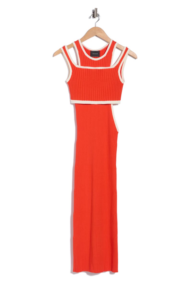 Ribbed Cutout Midi Dress, Alternate, color, ORANGE