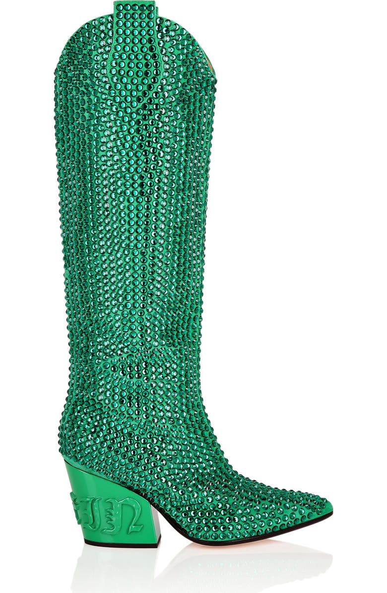 PHILIPP PLEIN Cowboy Boots Mid Heels High Crystal Women, Alternate, color, Green