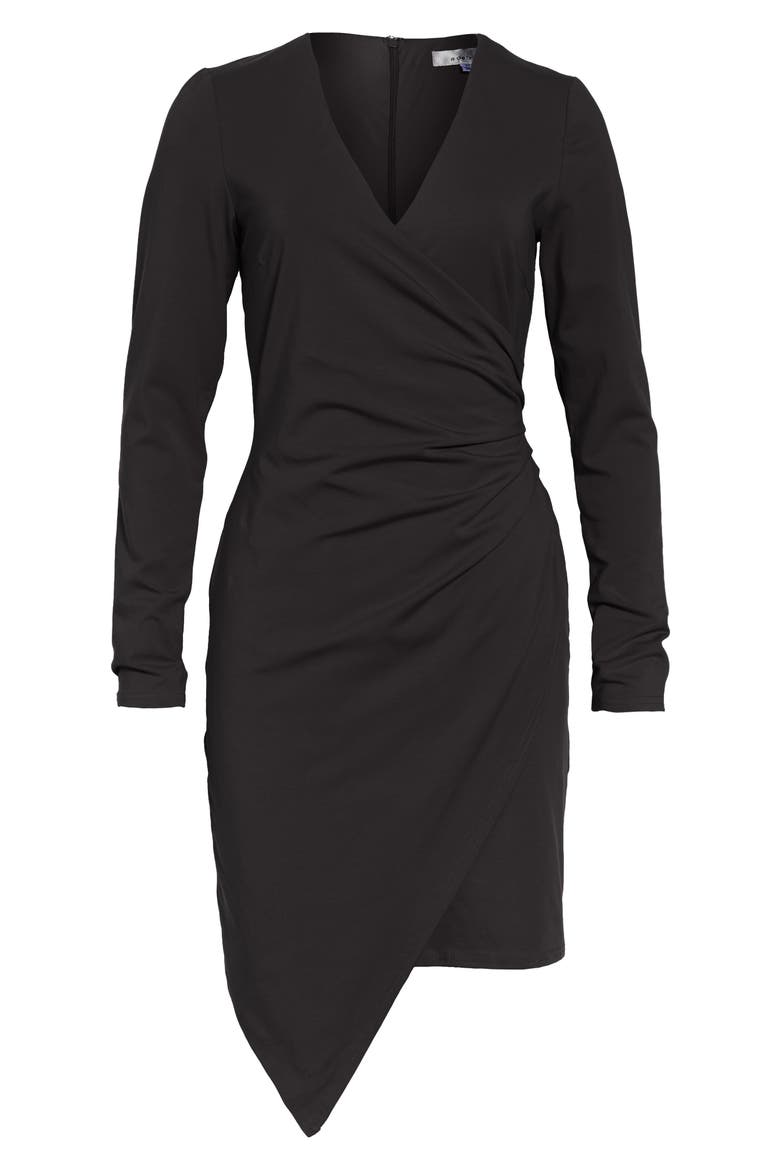 Long Sleeve Faux Wrap Dress, Main, color, BLACK