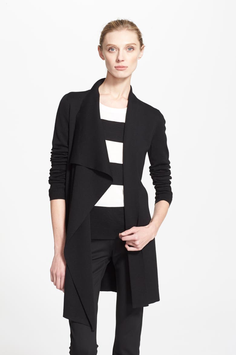 Draped Wool Cardigan, Main, color, BLACK