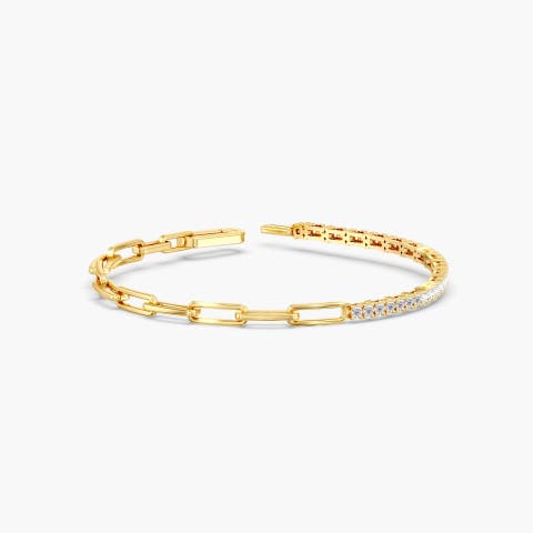Round Half Tennis Paperclip Bracelet Lab Diamond in 14K Gold
