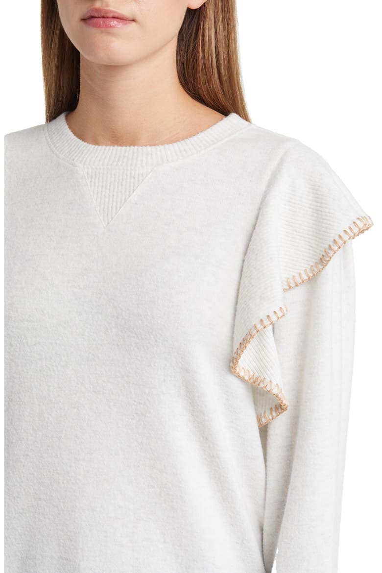 Ruffle Crewneck Sweater (Nordstrom Exclusive), Alternate, color, HEATHER OFF WHITE/ TAN