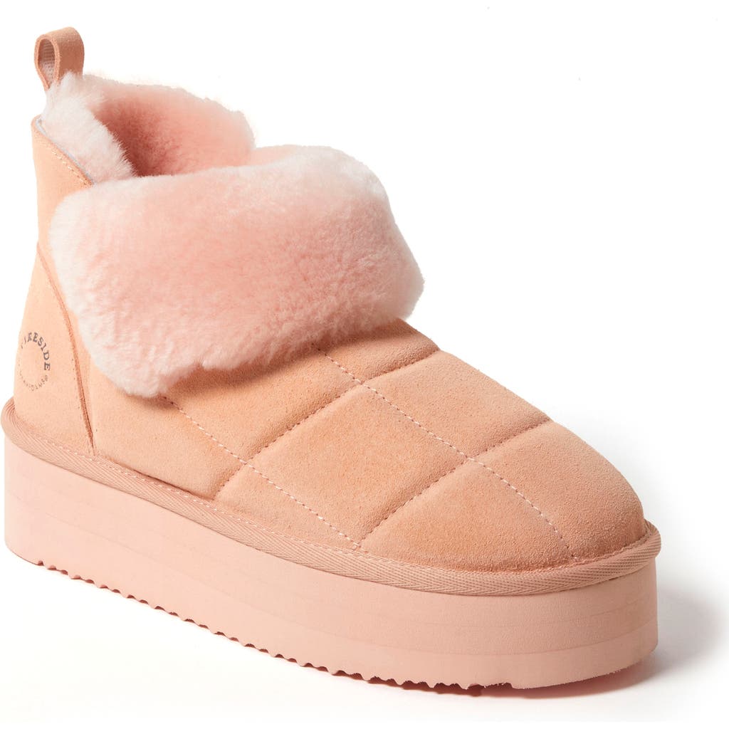 Shop Dearfoams Fireside Bayswater Genuine Shearling Quilted Platform Bootie In Peach Dust