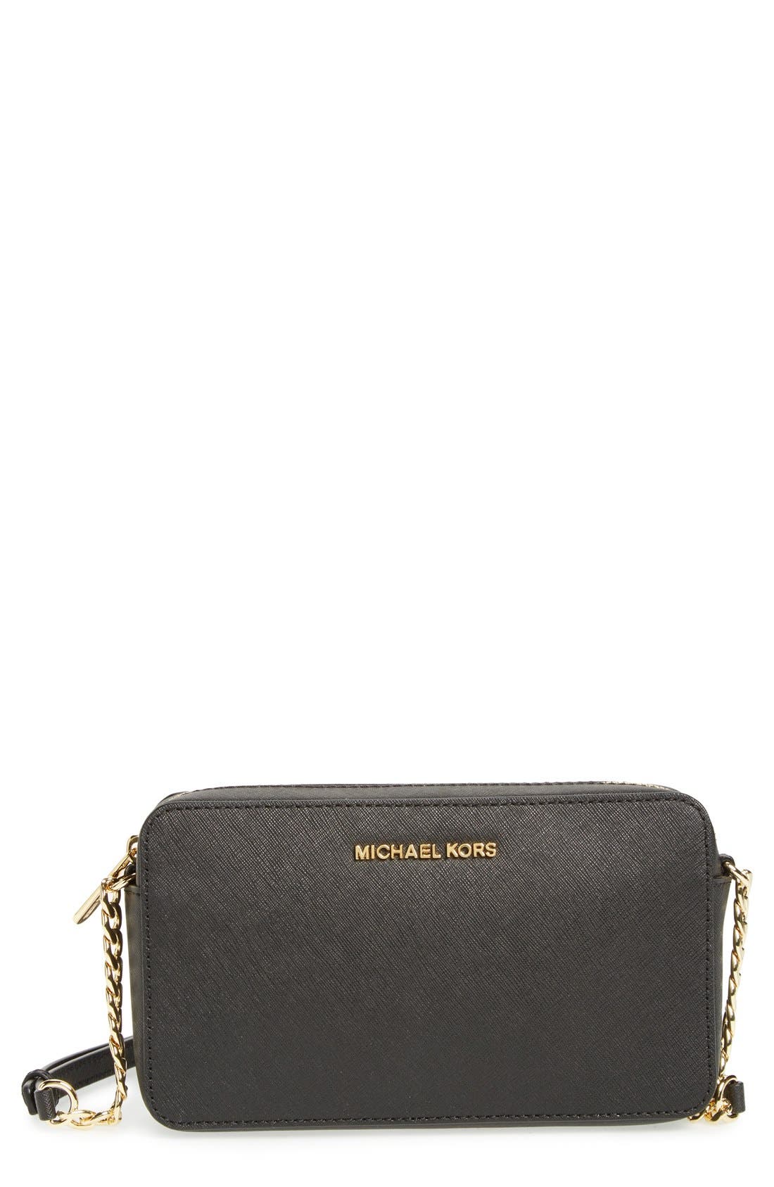 MICHAEL Michael Kors 'Medium Jet Set' Saffiano Leather Crossbody Bag, Main, color, 