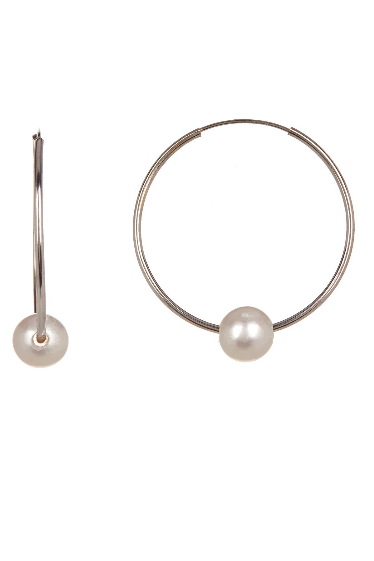SPLENDID PEARLS 14K Gold White 6mm Freshwater Pearl Hoop Earrings