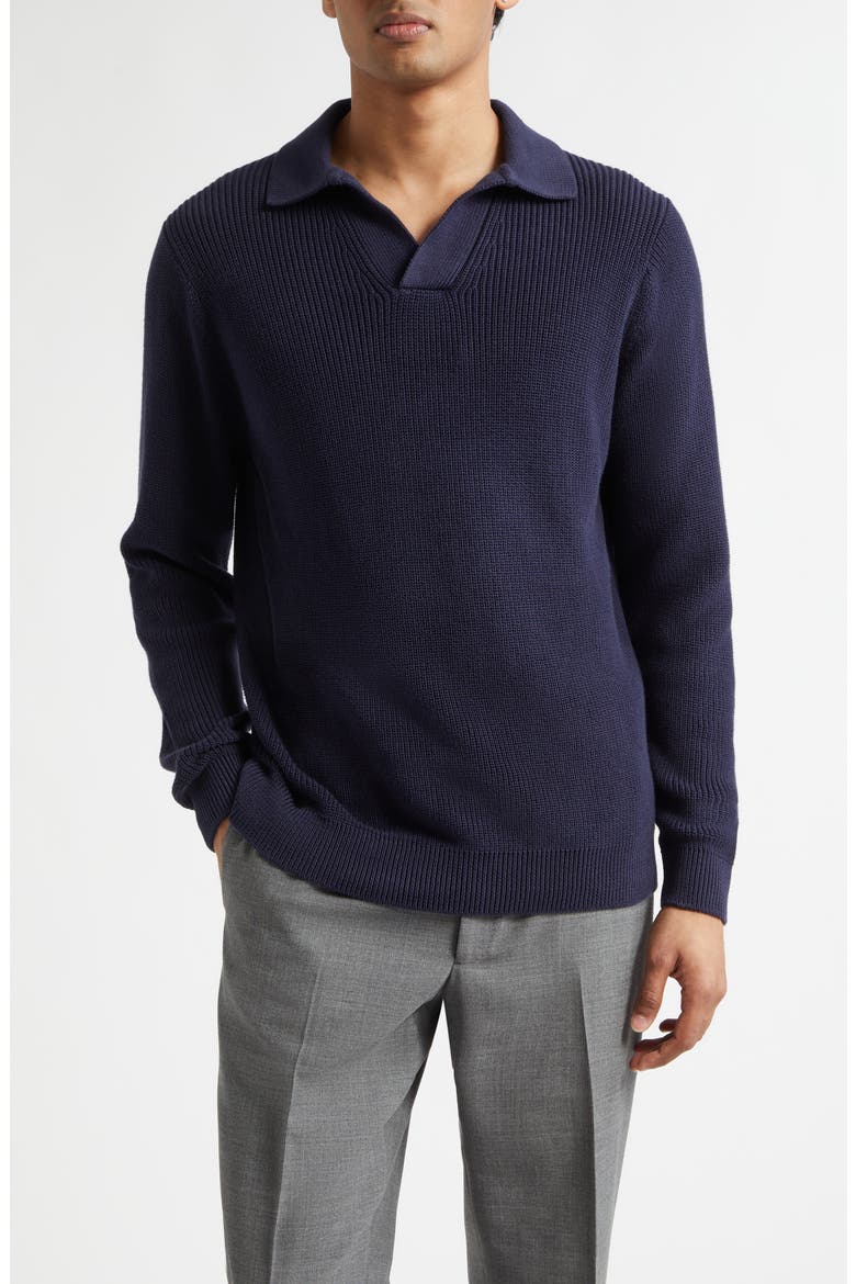Skipper Long Sleeve Cotton Polo, Main, color, NAVY