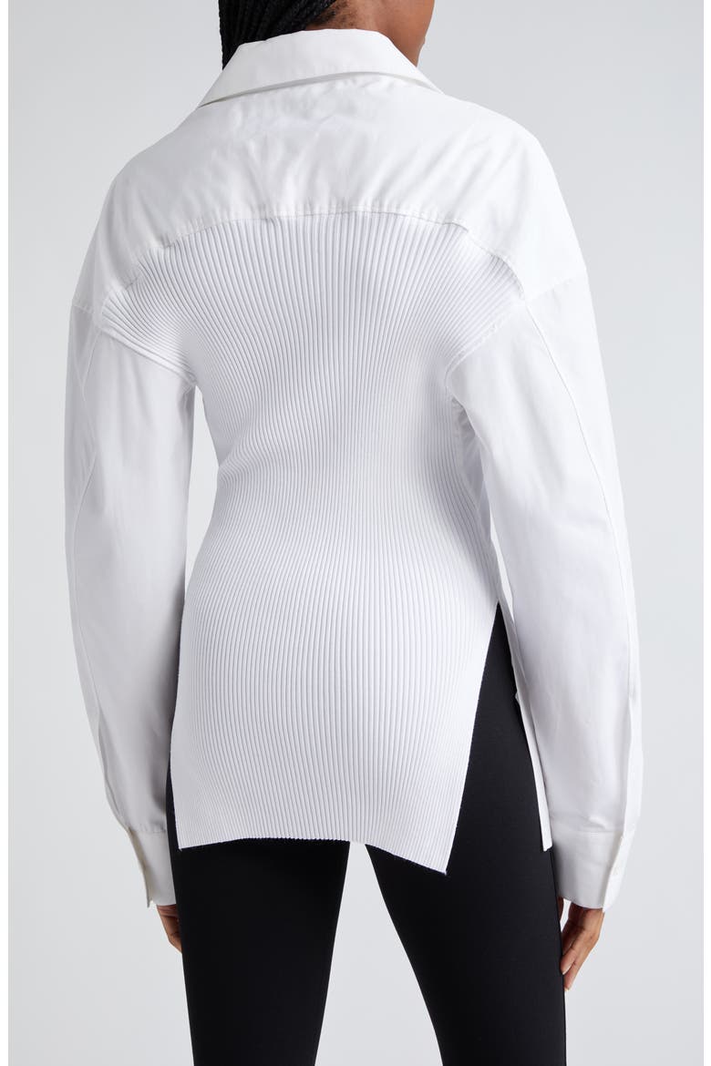 Mixed Media Button-Up Shirt, Alternate, color, WHITE