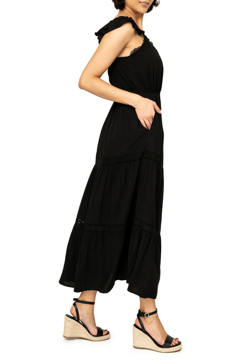Lace Detail Midi Dress, Alternate, color, BLACK