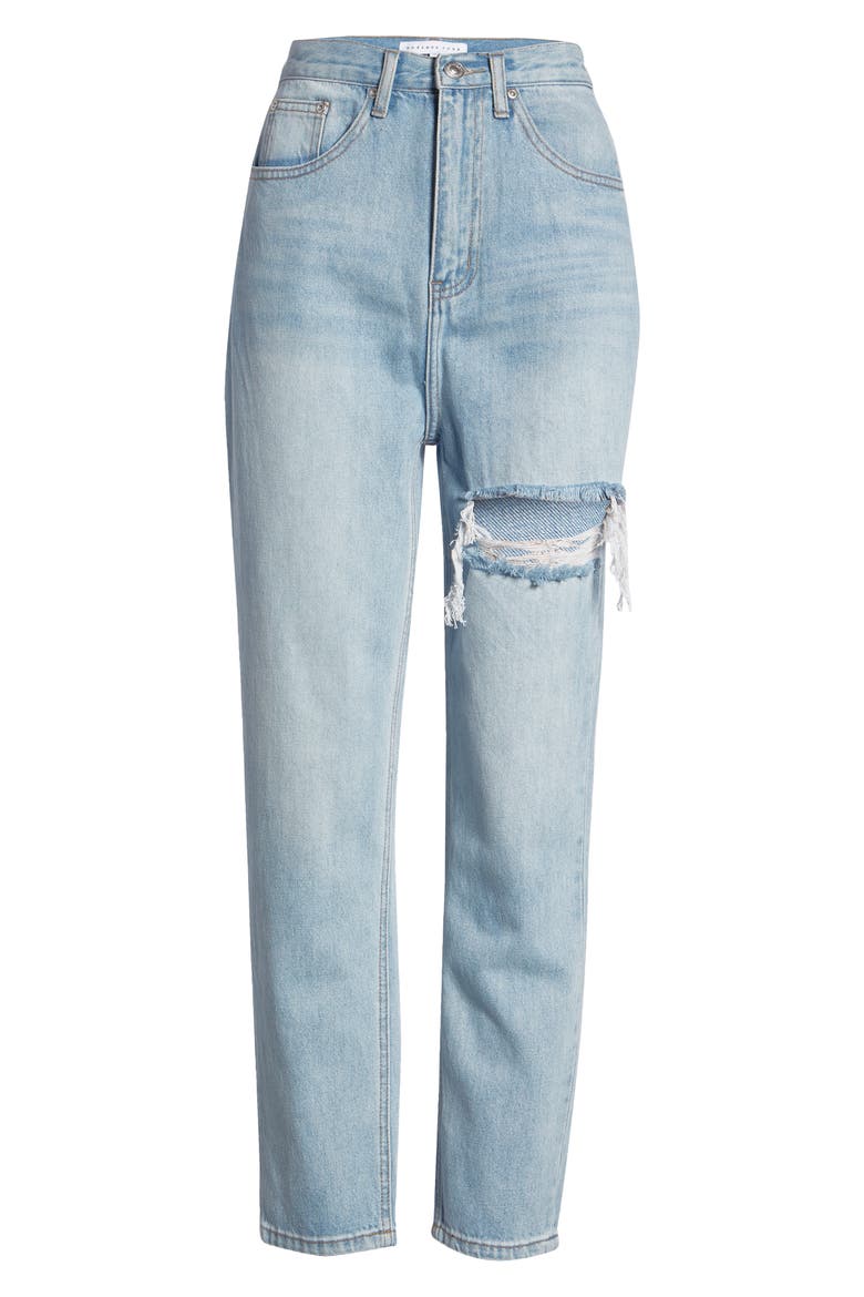 Ripped High Waist Ankle Jeans, Alternate, color, DENIM